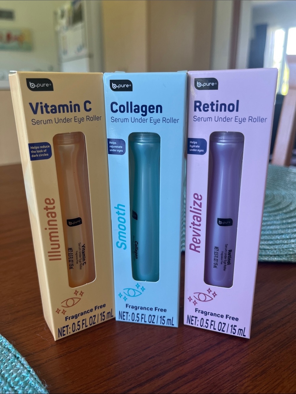 Vitamin C, Collagen & Retinol Under Eye Roller Trio - Yellow, Teal, Purple